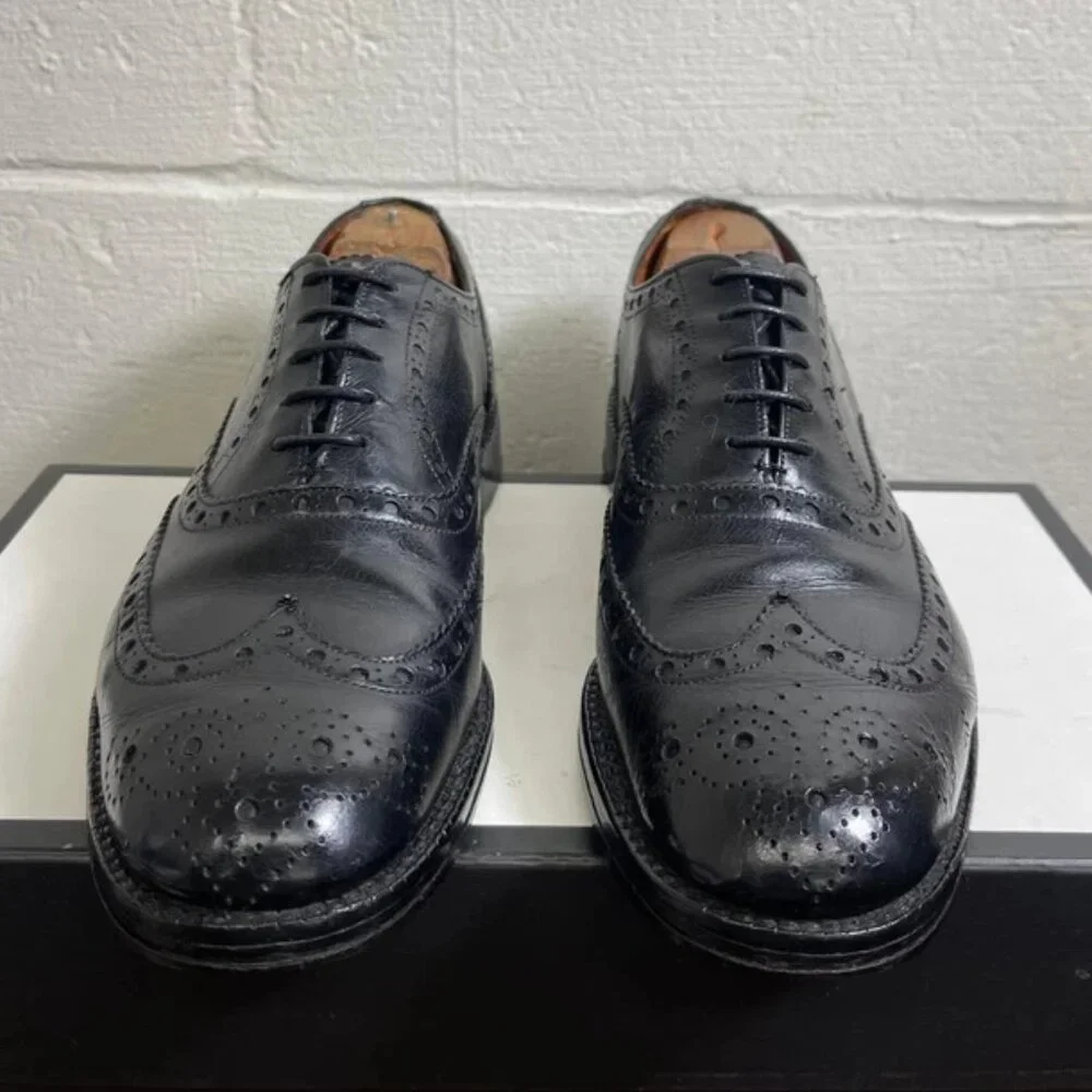 Roberto Ugolini Black Leather Wingtip Oxford Dress Shoes Lace up Men's‎ 8.5